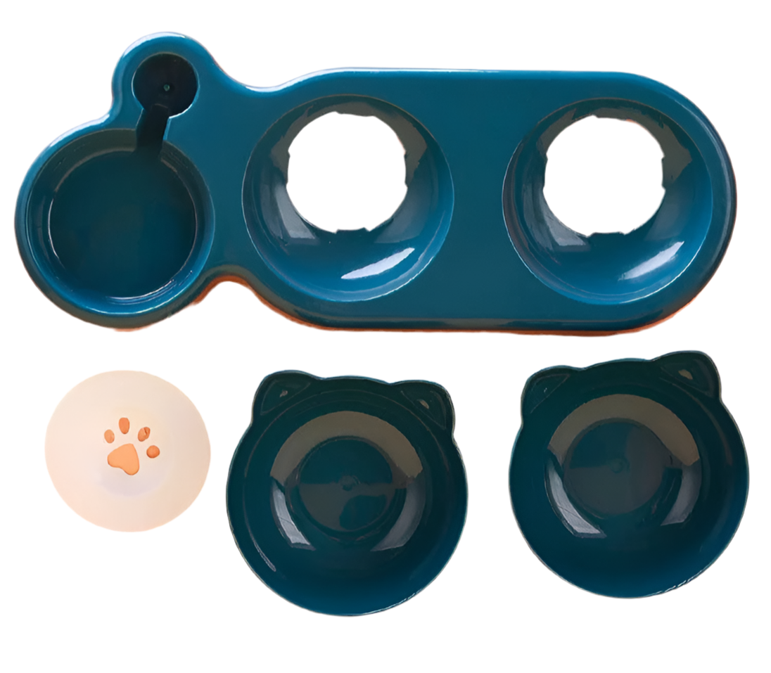 3 In 1 Ear Design Tilted Cat Water And Food Bowl Set With Gravity Water Bottle For Neck Protection