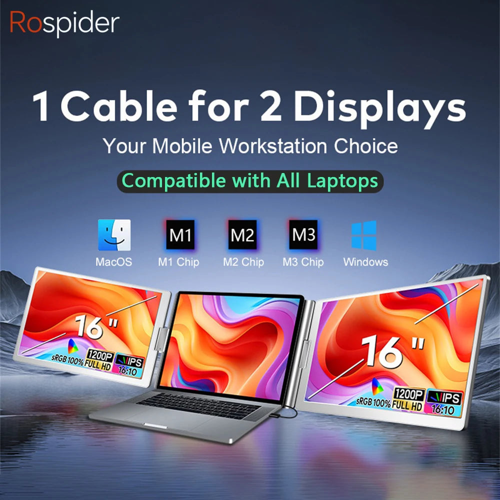 16” Dual Screen Display Extended Portable Monitor