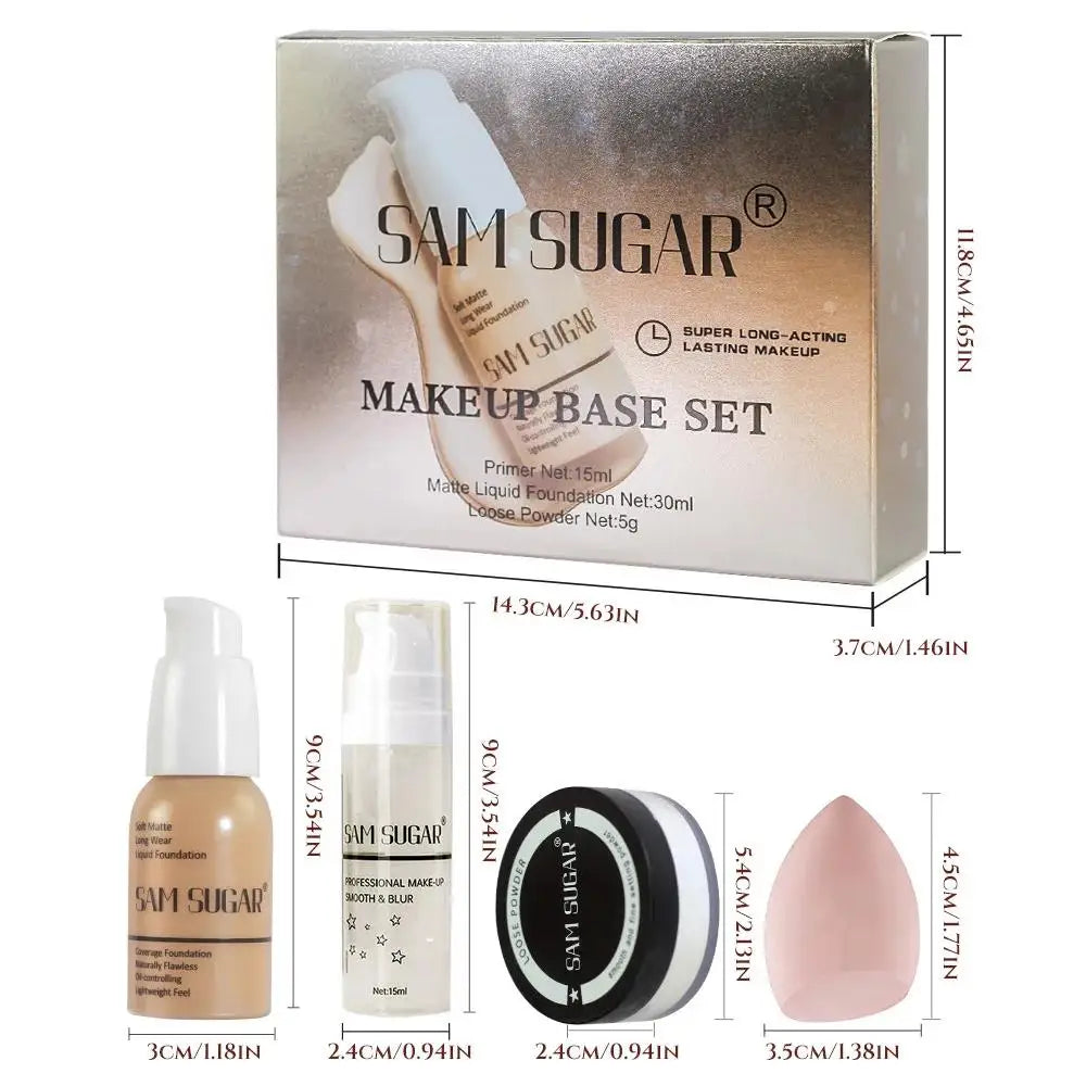 SAM Makeup Base Set With Primer, Matte Foundation & Loose Powder Puff