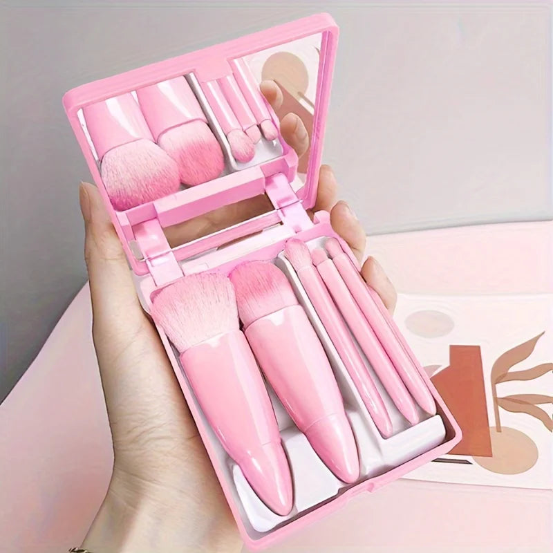 WRDEW 5Pcs Portable Makeup Brush Set With Mirror