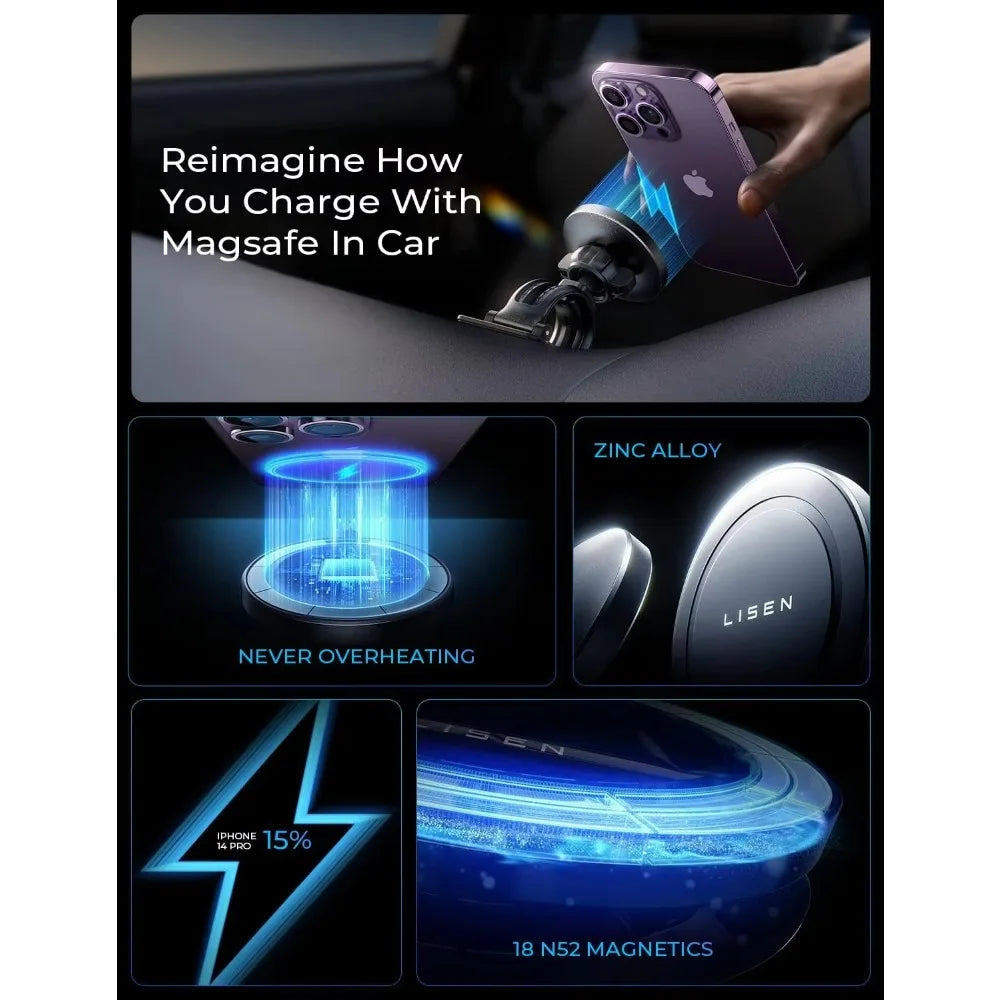 LISEN 15W Magnetic Car Mount Charger Wireless