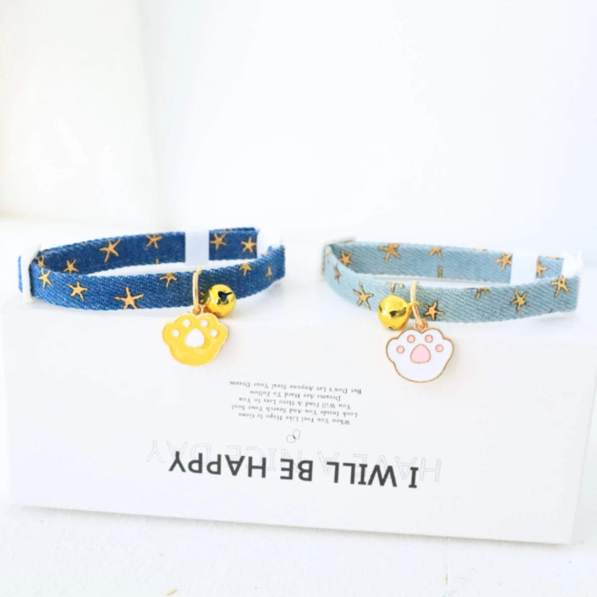 Denim Pet Collar with Bells and Safety Buckles