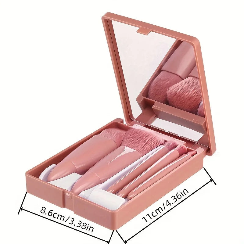 WRDEW 5Pcs Portable Makeup Brush Set With Mirror