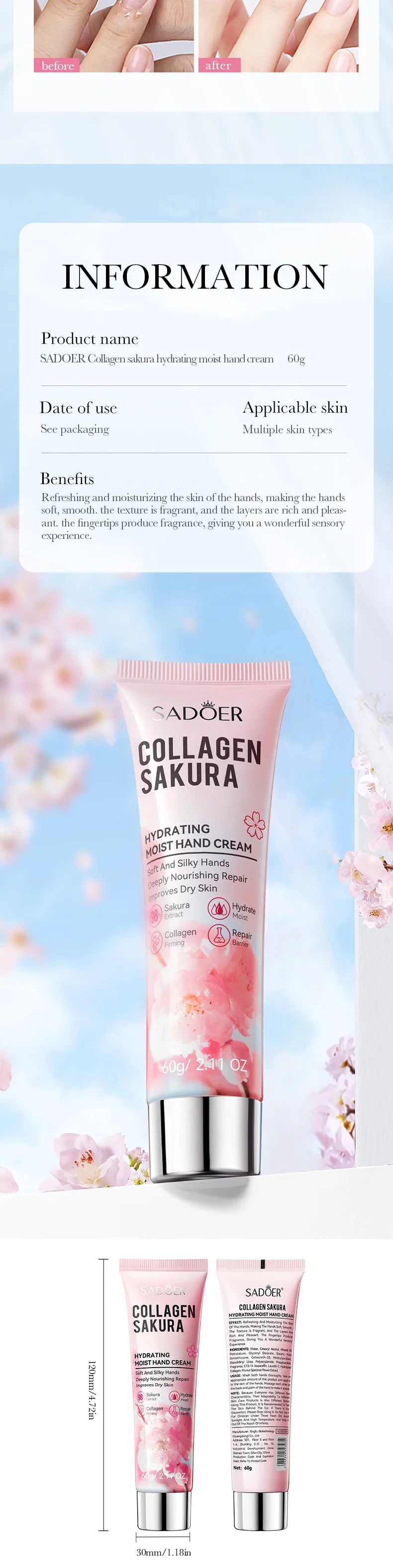 SADOER Sakura Collagen Hand Cream 60G