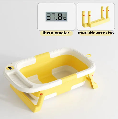 Baby Bathtub with Soft Cushion & Thermometer - Newborn to Toddler 0-36 Months (Portable)