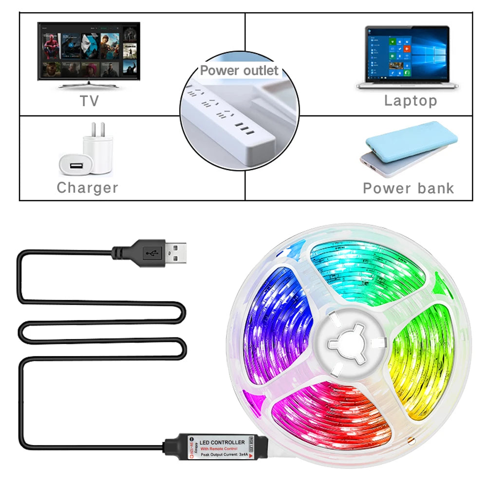 5V LED Strip Light RGB With USB 24Key Infrared Remote Control