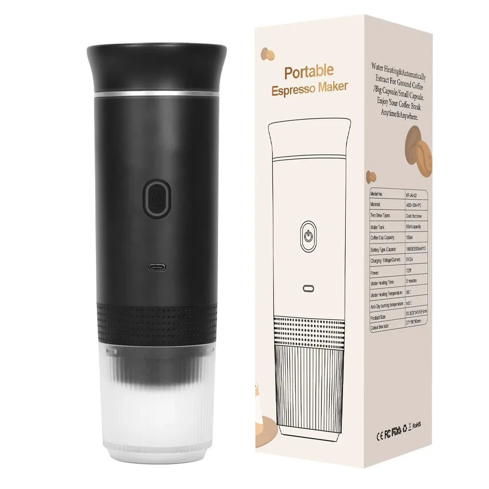 Portable Wireless Electric Espresso Coffee Maker | 3-in-1 Capsule Powder Coffee Maker