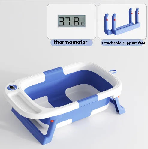 Baby Bathtub with Soft Cushion & Thermometer - Newborn to Toddler 0-36 Months (Portable)