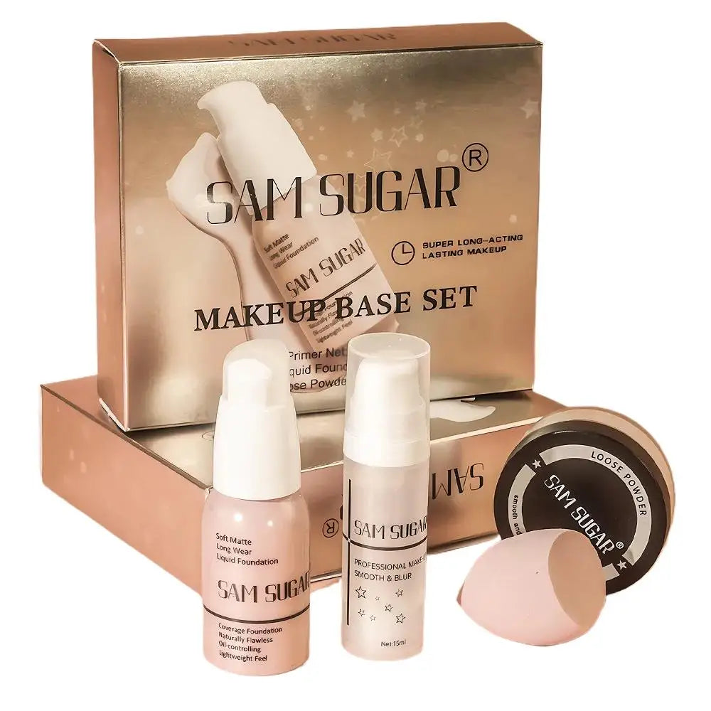SAM Makeup Base Set With Primer, Matte Foundation & Loose Powder Puff