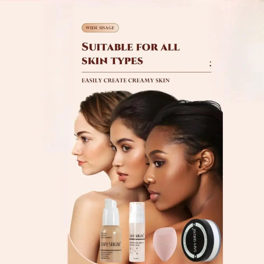 SAM Makeup Base Set With Primer, Matte Foundation & Loose Powder Puff