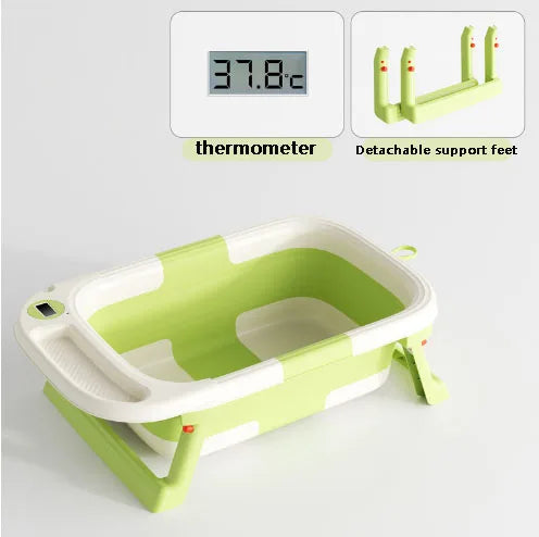 Baby Bathtub with Soft Cushion & Thermometer - Newborn to Toddler 0-36 Months (Portable)