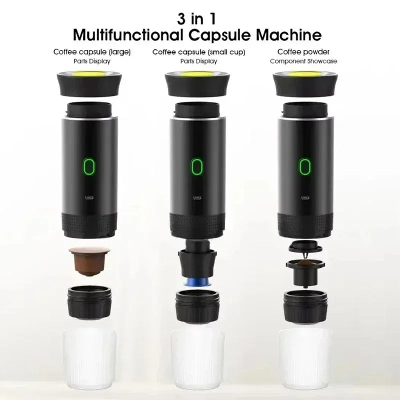 Portable Wireless Electric Espresso Coffee Maker | 3-in-1 Capsule Powder Coffee Maker