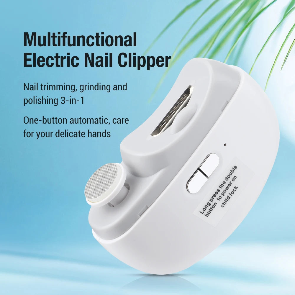 Electric Automatic Nail Clipper With Light Portable Polishing Nail Trimmer