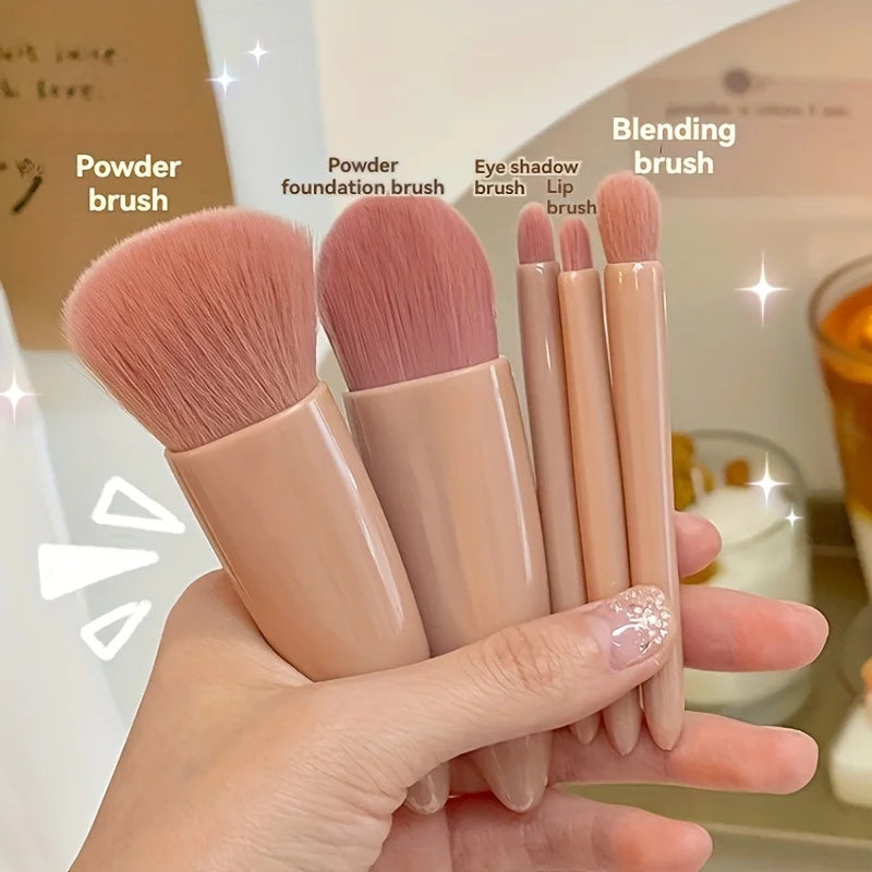 WRDEW 5Pcs Portable Makeup Brush Set With Mirror