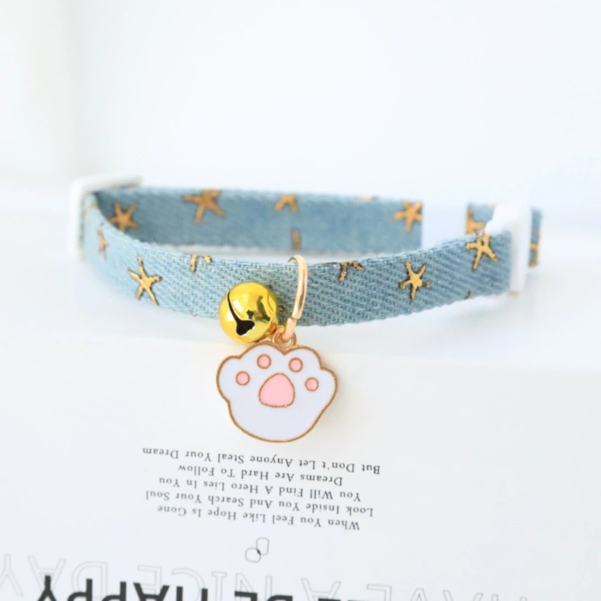 Denim Pet Collar with Bells and Safety Buckles
