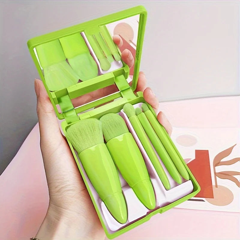 WRDEW 5Pcs Portable Makeup Brush Set With Mirror