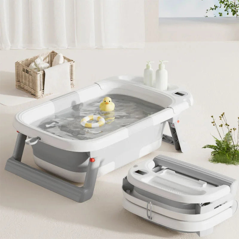 Baby Bathtub with Soft Cushion & Thermometer - Newborn to Toddler 0-36 Months (Portable)
