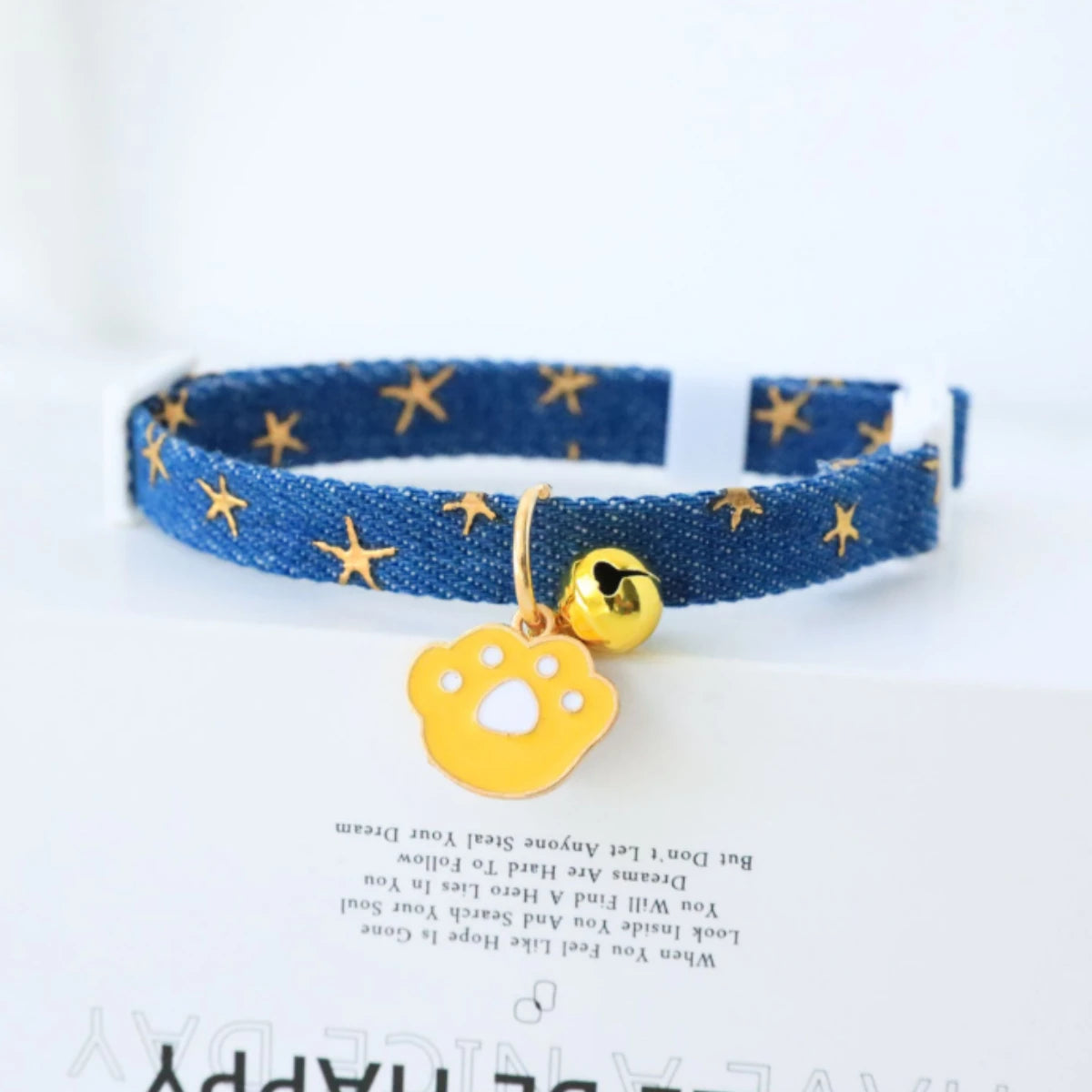 Denim Pet Collar with Bells and Safety Buckles