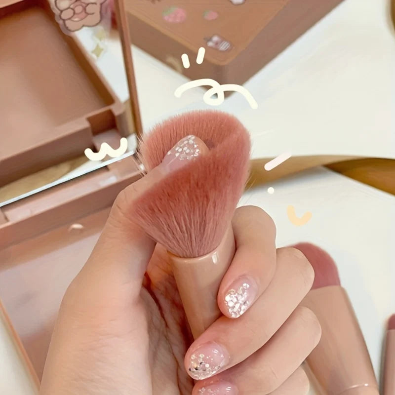 WRDEW 5Pcs Portable Makeup Brush Set With Mirror