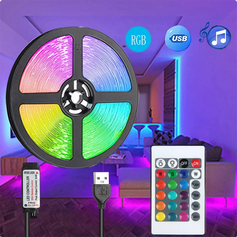 5V LED Strip Light RGB With USB 24Key Infrared Remote Control
