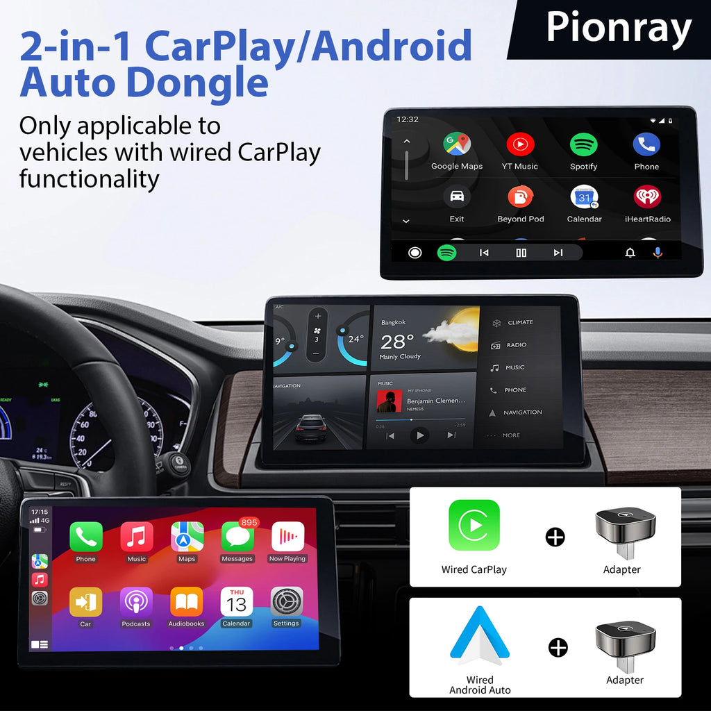 2 in 1 Wireless CarPlay Adapter & Auto Wireless Adapter, 5Ghz WiFi Type-C/USB Plug