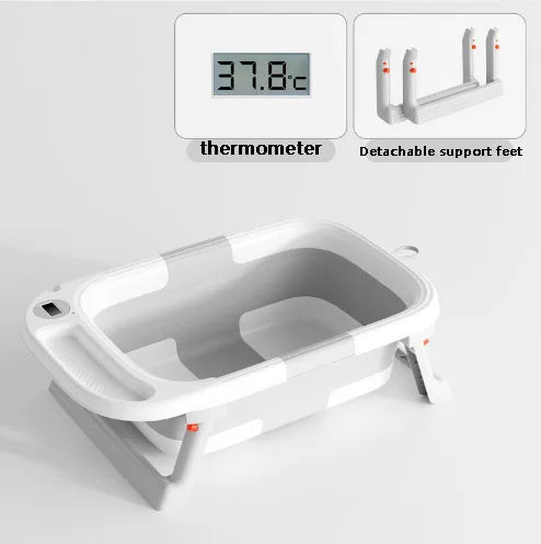 Baby Bathtub with Soft Cushion & Thermometer - Newborn to Toddler 0-36 Months (Portable)