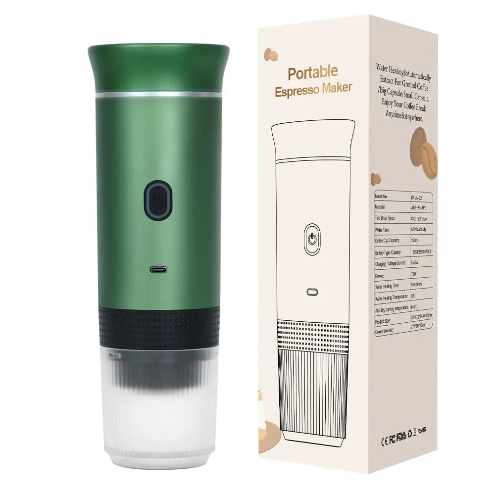 Portable Wireless Electric Espresso Coffee Maker | 3-in-1 Capsule Powder Coffee Maker
