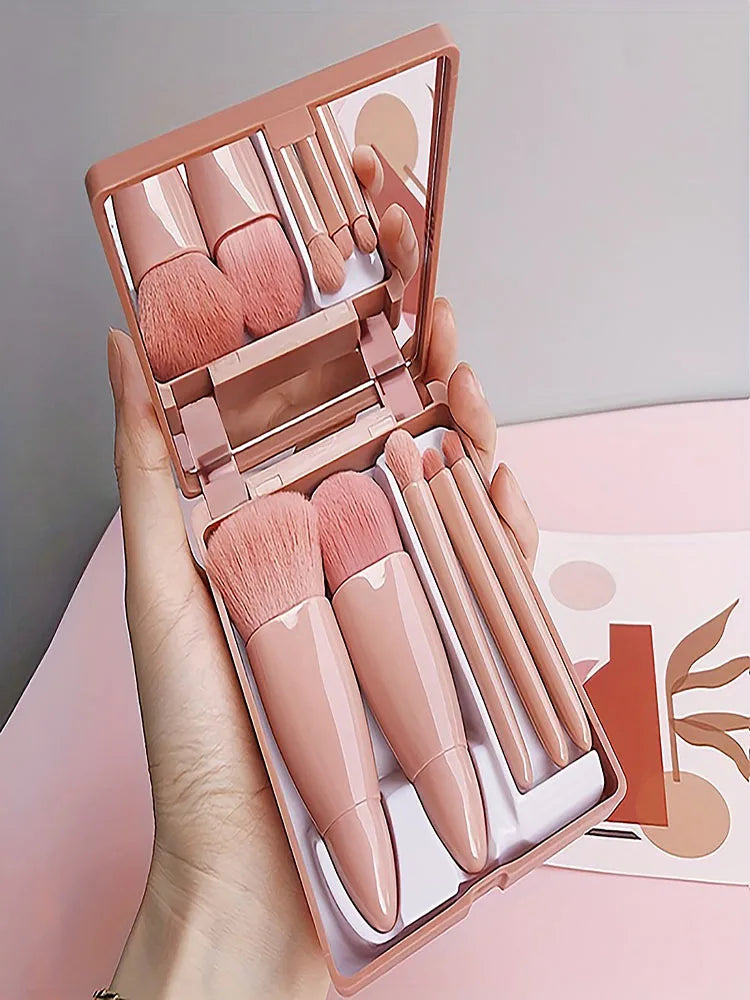 WRDEW 5Pcs Portable Makeup Brush Set With Mirror